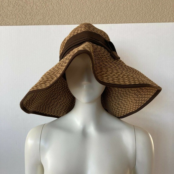 Floppy 100% Paper Straw Hat Obagj Medical Beach Brown Tan Tweed Pattern One SZ - Picture 5 of 8